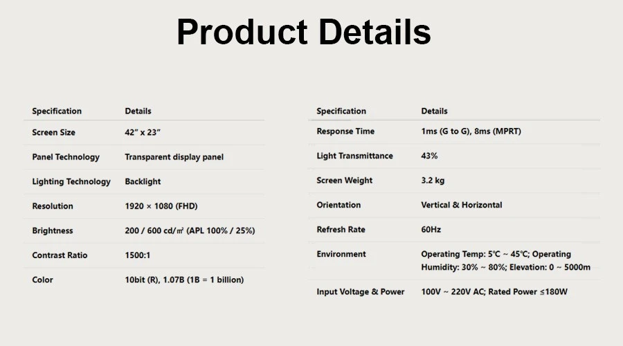 42 X 23 Transparent Screen 42 X 23 Transparent Screen
