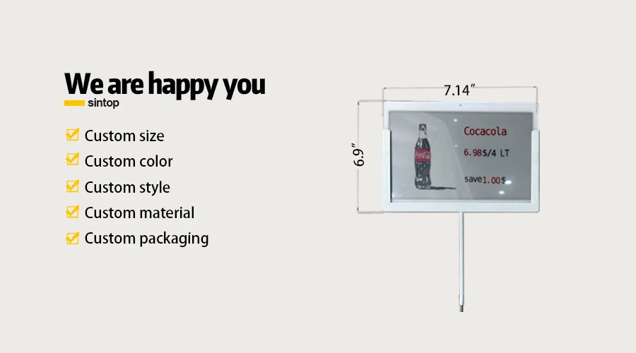 7.3 Inch Electronic Price Tag Metal Screw Mount Coca-Cola Style